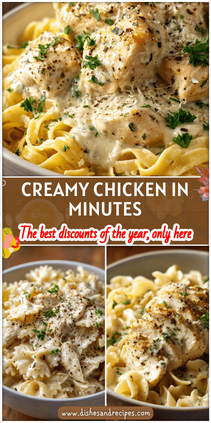 Bowl of creamy garlic parmesan chicken with pasta made in an Instant Pot, garnished with parsley.